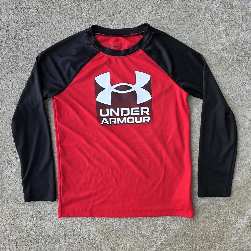 Under Armour Youth 7 Long Sleeve Shirt Bundle – 2 Pack Red & Black Logos